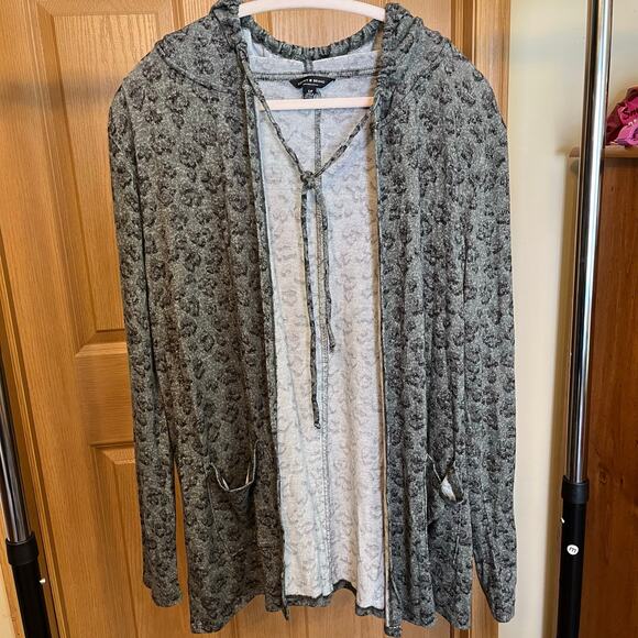Lucky brand green faded leopard print hooded cardigan preowned excellent - Picture 1 of 4